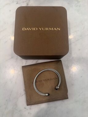 David Yurman Twisted Cable Cuff Bracelet in Silver with Black Accents